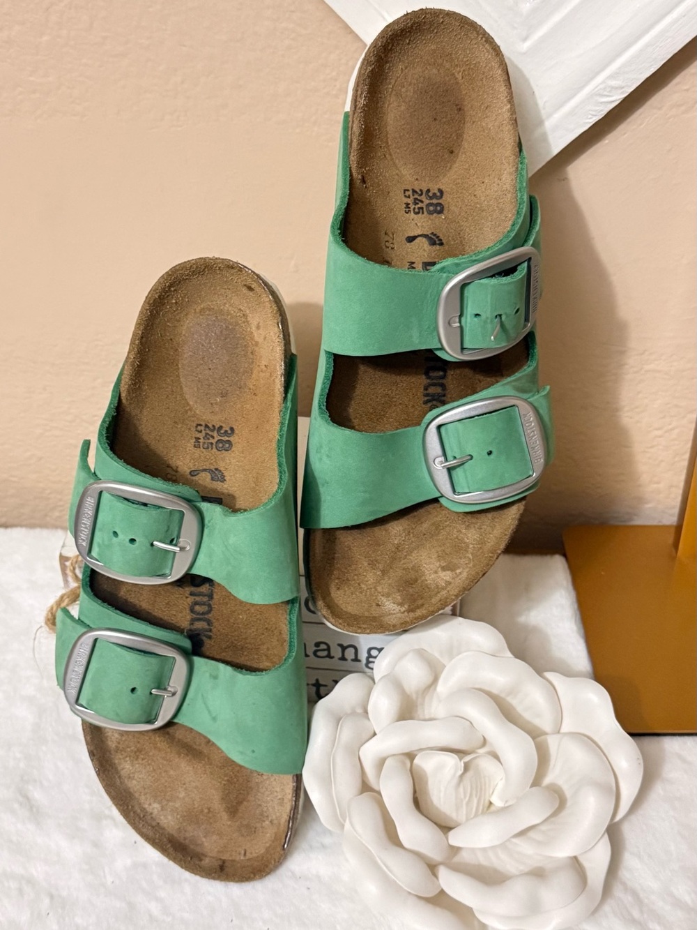Birkenstock Mint Green Two-Buckle Slide Sandals